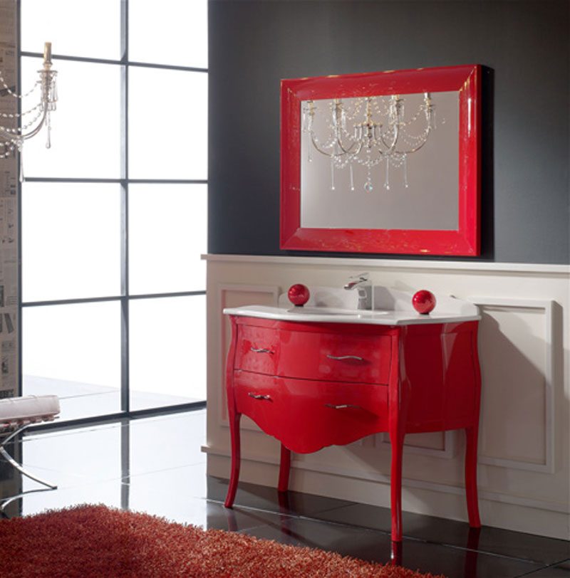 Lavabo en tonos rojos