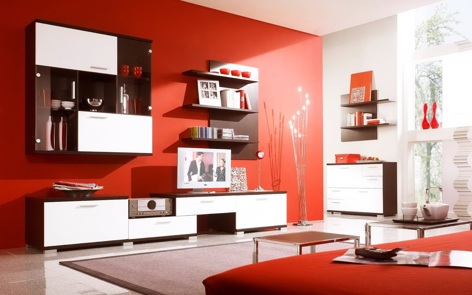Salón moderno rojo