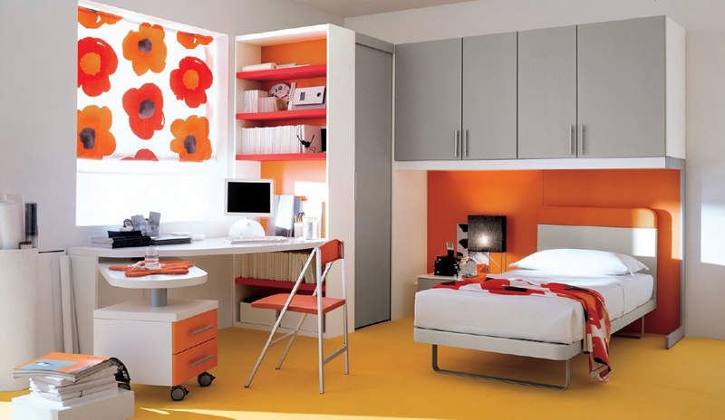 Habitación juvenil en naranja