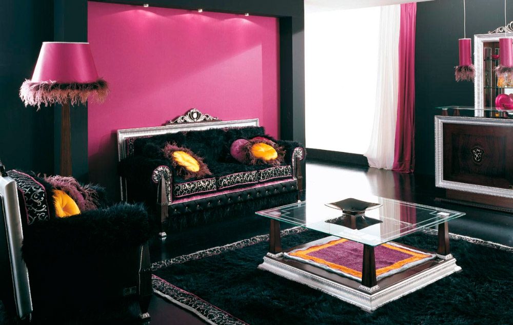 Salón negro y rosa