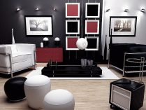 Salón en negro, rojo y blanco